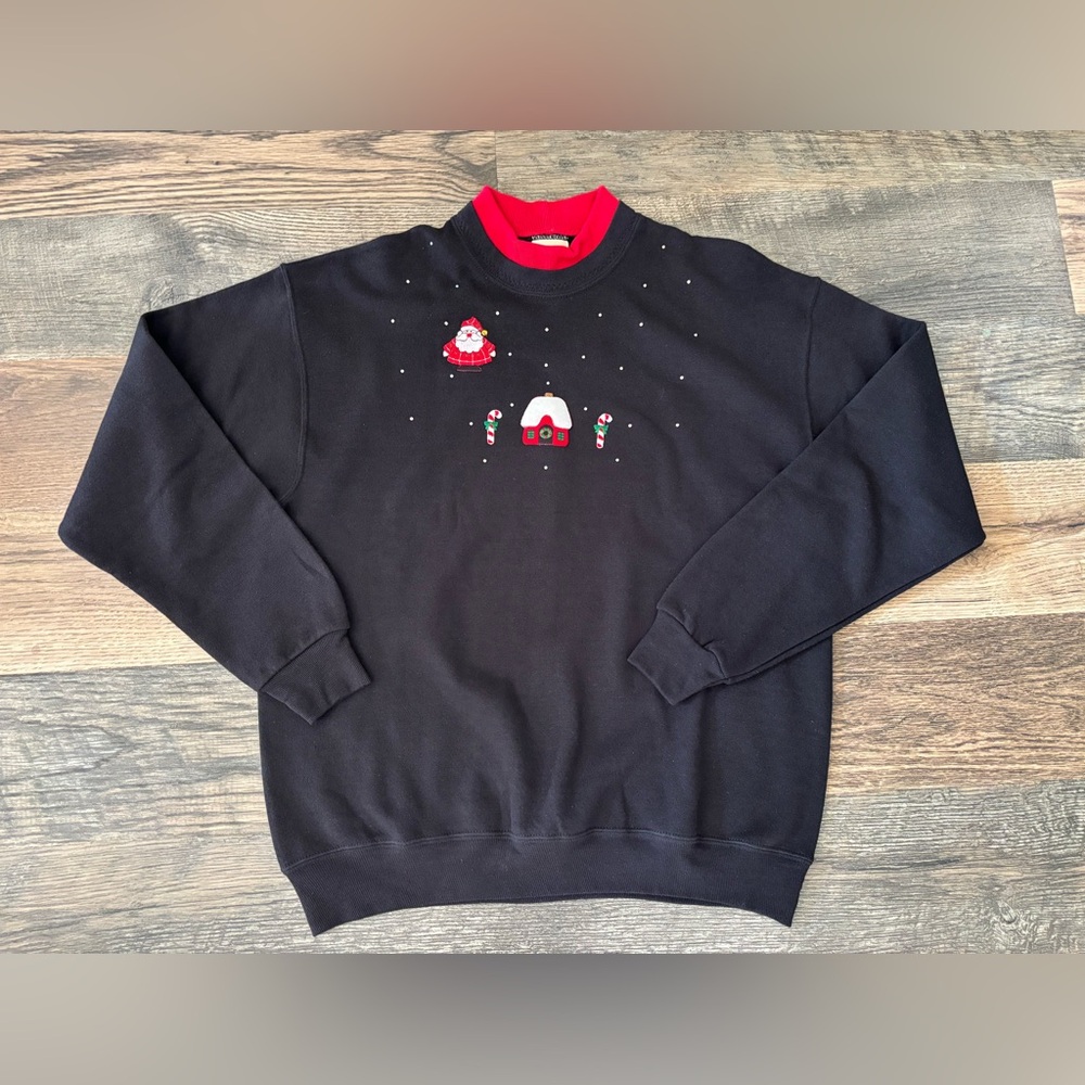 Vintage‎ Lee Cotton Blend Crewneck Ugly Christmas Sweater Granny Retro Santa 90s
